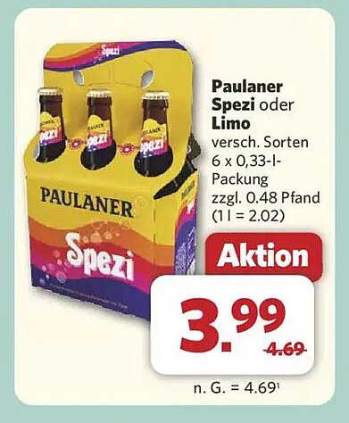 Paulaner Spezi oder Limo 6 x 0,33 l – Angebot