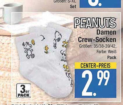 PEANUTS Damen Crew-Socken 3er Pack