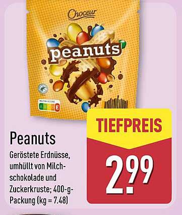 Peanuts - Geröstete Erdnüsse in Milchschokolade und Zuckerkruste