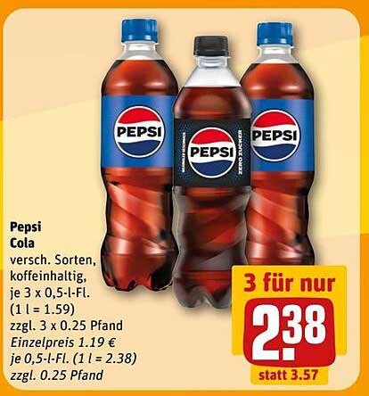 Pepsi Cola 3x 0,5-Liter-Flaschen für nur 2,38 €