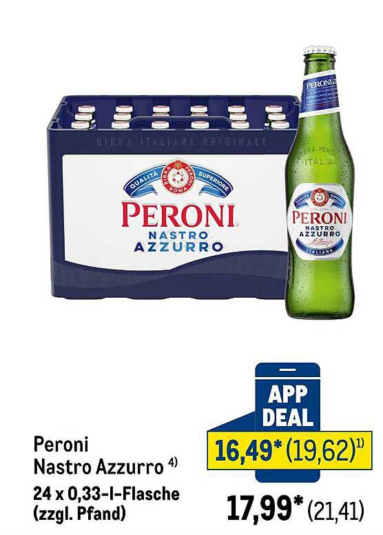 Peroni Nastro Azzurro 24 x 0,33 l-Flasche (zzgl. Pfand)