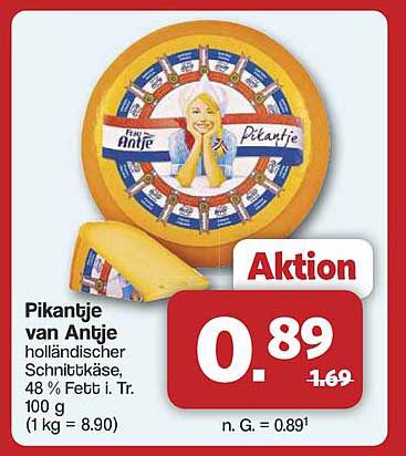 Pikantje van Antje holländischer Schnittkäse, 48 % Fett i. Tr. 100 g