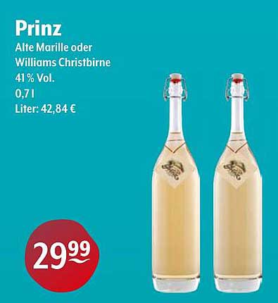 Prinz Alte Marille oder Williams Christbirne 41 % Vol.