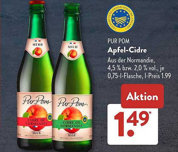 PUR POM Apfel-Cidre 0,75 l - Angebot von Aldi Süd
