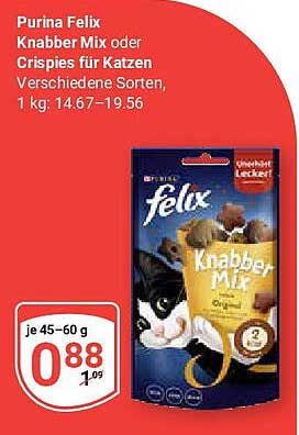 Purina Felix Knabber Mix oder Crispies für Katzen, 1 kg
