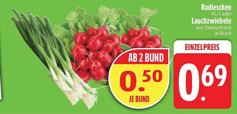 Radieschen K.L. oder Lauchzwiebeln aus Deutschland je Bund