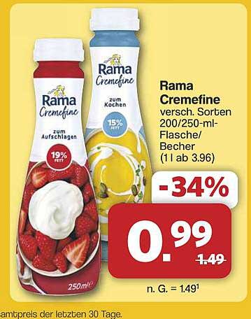 Rama Cremefine verschiedene Sorten 200/250-ml-Flasche/Becher