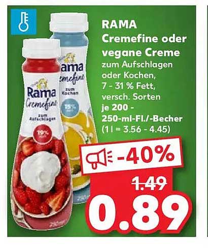 RAMA Cremfine oder vegane Creme zum Aufschlagen oder Kochen