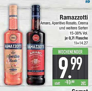 Ramazzotti Amaro, Aperitivo Rosato und weitere Sorten (0,7L)