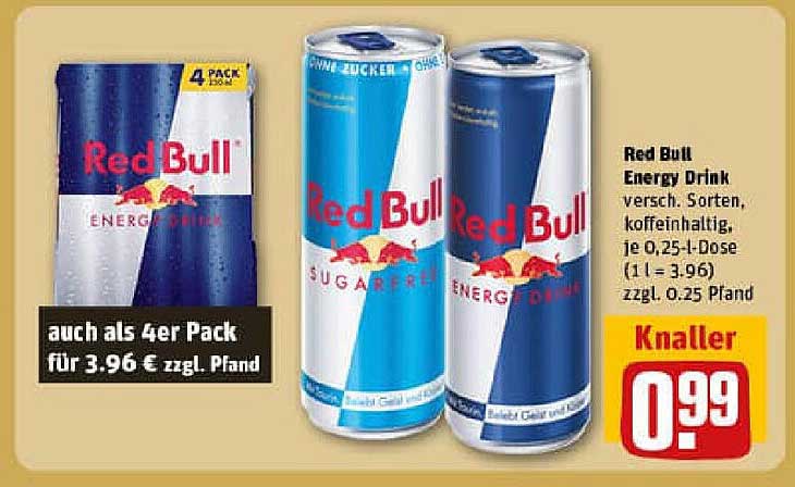 Red Bull Energy Drink – 0,25 l Dose für nur 0,99 €