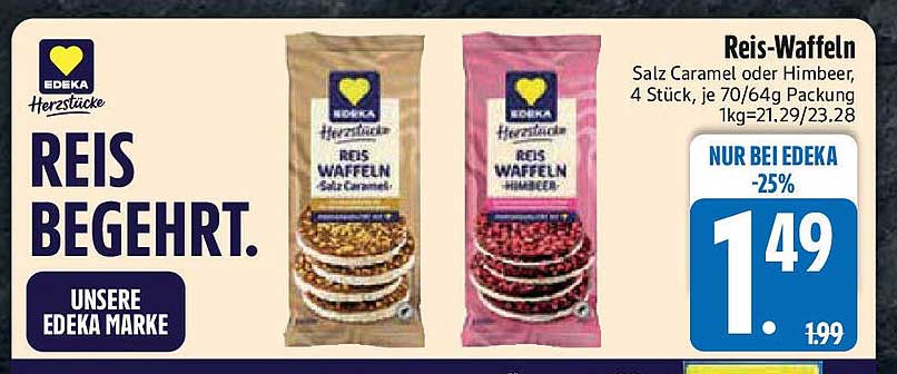 Reis-Waffeln Salz Caramel oder Himbeer - 4 Stück, je 70/64g