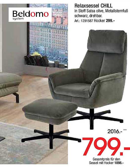 Relaxsessel CHILL in Stoff Salsa olive mit Metallsternfuß schwarz, drehbar.