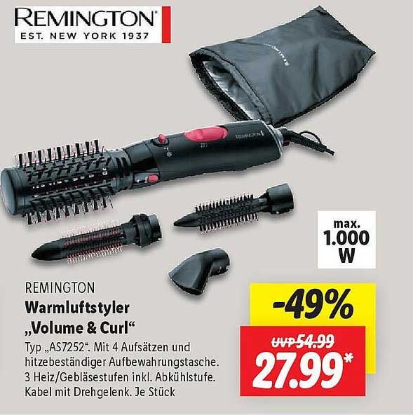 Remington Warmluftstyler „Volume & Curl“ Typ „AS7252“