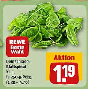 REWE Beste Wahl Blattspinat Kl. I, je 250-g-Pckg.