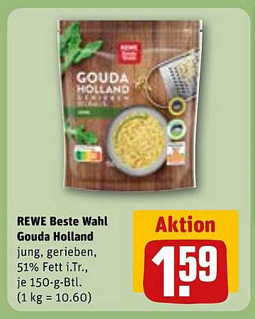 REWE Beste Wahl Gouda Holland jung, gerieben, 150-g-Btl.