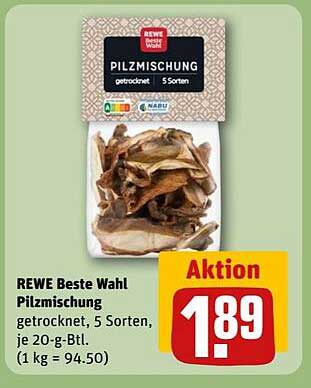 REWE Beste Wahl Pilzmischung - getrocknet, 5 Sorten, je 20-g-Btl.