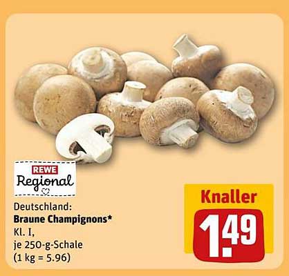 REWE Regional: Braune Champignons, Kl. I, je 250-g-Schale