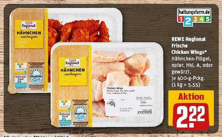 REWE Regional Frische Chicken Wings - Hähnchen-Flügel, natur, Hkl. A, oder gewürzt