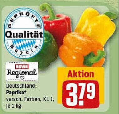 REWE Regional Paprika - Verschiedene Farben, KL I, je 1 kg