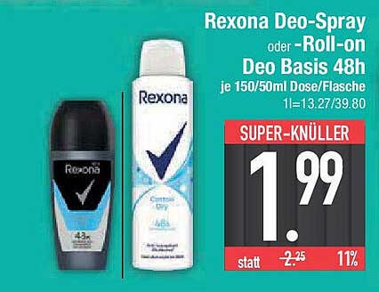 Rexona Deo-Spray oder Roll-on Deo Basis 48h je 150/50ml Dose/Flasche