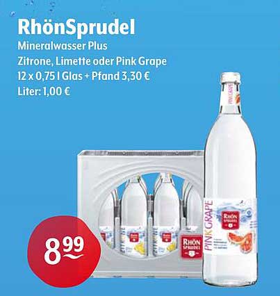 RhönSprudel Mineralwasser Plus Zitronen, Limette oder Pink Grape