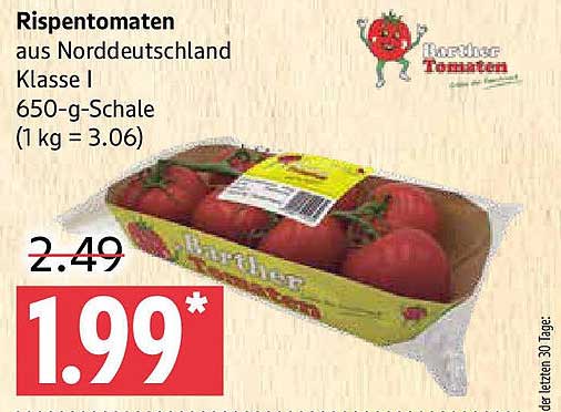Rispentomaten aus Norddeutschland Klasse I 650-g-Schale