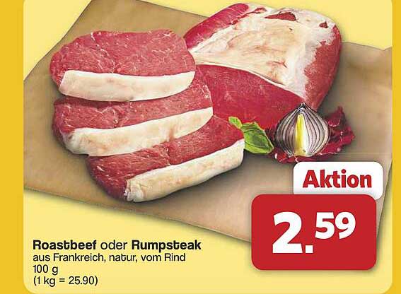 Roastbeef oder Rumpsteak aus Frankreich, natur, vom Rind