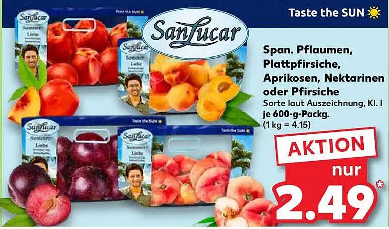 SanLucar Saisonale Früchte: Pflaumen, Plattpfirsiche, Aprikosen, Nektarinen oder Pfirsiche - 600-g-Pack.