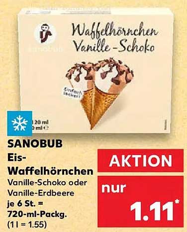 SANOBUB Eis-Waffelhörnchen Vanille-Schoko oder Vanille-Erdbeere je 6 St.