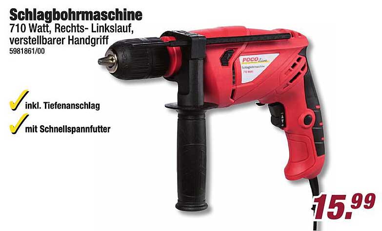 Schlagbohrmaschine 710 Watt, Rechts-Links lauf, verstellbarer Handgriff