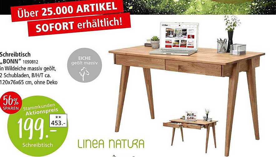 Schreibtisch „BONN“ in Wildeiche massiv geölt