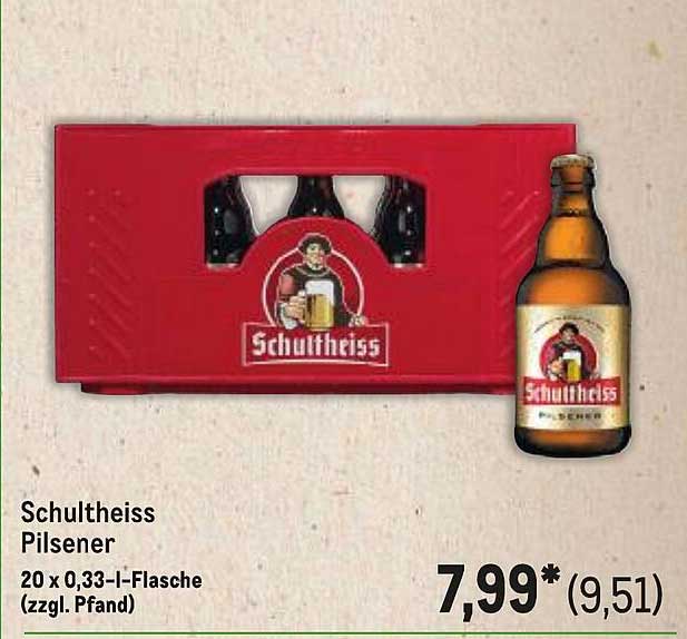 Schultheiss Pilsener 20 x 0,33 l-Flasche (zzgl. Pfand)