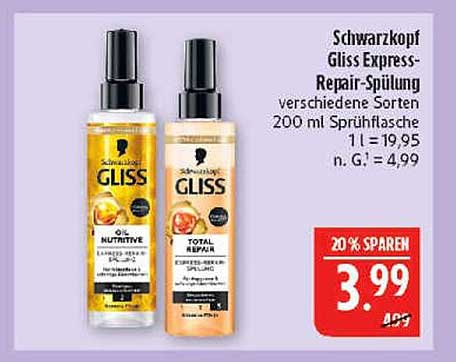 Schwarzkopf Gliss Express-Repair-Spülung verschiedene Sorten 200 ml Sprühflasche