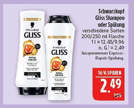 Schwarzkopf Gliss Shampoo oder Spülung – verschiedene Sorten 200/250 ml