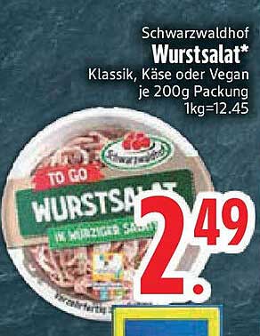 Schwarzwaldhof Wurstsalat - Klassik, Käse oder Vegan 200g Packung