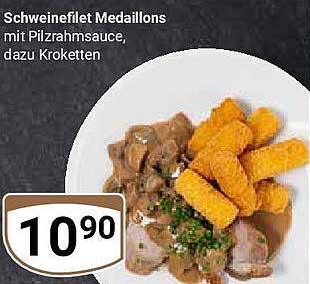 Schweinefilet Medaillons mit Pilzrahmsauce, dazu Kroketten