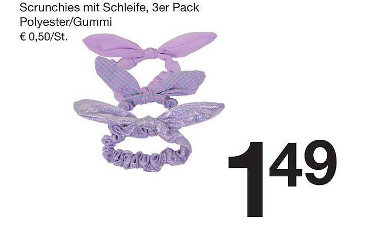 Scrunchies mit Schleife, 3er Pack