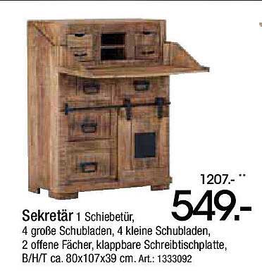 Sekretär 1 Schiebetür mit 4 großen und 4 kleinen Schubladen