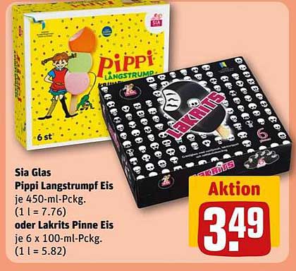 Sia Glas Pippi Langstrumpf Eis oder Lakrits Pinne Eis