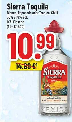 Sierra Tequila Blanco, Reposado oder Tropical Chilli 0,7 l