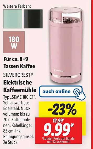 SILVERCREST® Elektrische Kaffeemühle 180 W - Effizientes Kaffeevergnügen