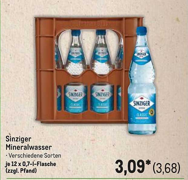 Sinziger Mineralwasser – verschiedene Sorten, je 12 x 0,7-l-Flasche (zzgl. Pfand)