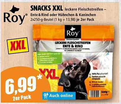 SNACKS XXL leckere Fleischstreifen – Ente & Rind oder Hühnchen & Kaninchen