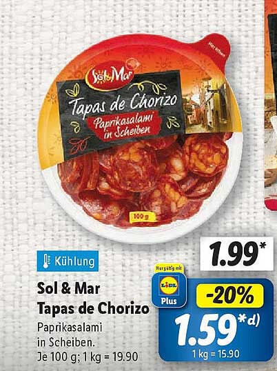 Sol & Mar Tapas de Chorizo Paprikasalami in Scheiben