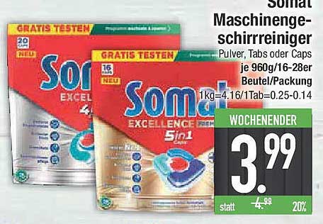 Somat Maschinengeschirrreiniger 20 Tabs oder 16 Caps