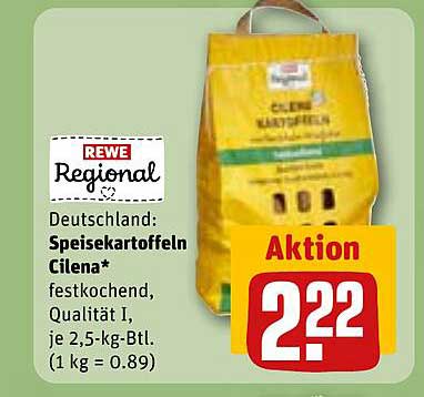 Speisekartoffeln Cilena - festkochend, Qualität I, je 2,5-kg-Btl.