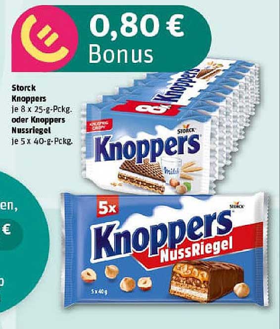 Storck Knoppers 8 x 25-g-Pckg. oder Knoppers Nussriegel 5 x 40-g-Pckg.
