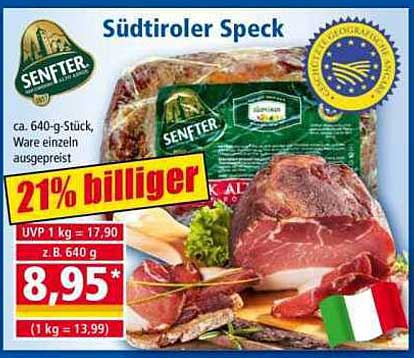 Südtiroler Speck 640 g Stück - 21% billiger
