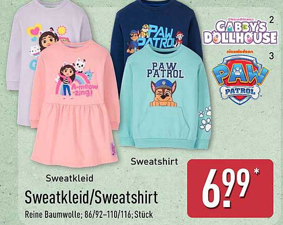 Sweatkleid/Sweatshirt von PAW PATROL und Gabby's Dollhouse
