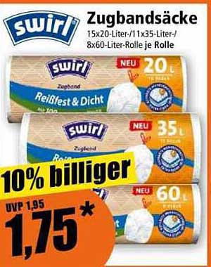 Swirl Zugbandsäcke, 20 Liter, 35 Liter und 60 Liter – 10% günstiger